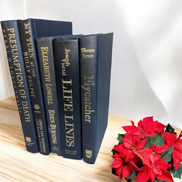 Black and Gold Decorative Books | Set of 5 Hardcover | Home Staging Prop Rental - Picture 1 of 12